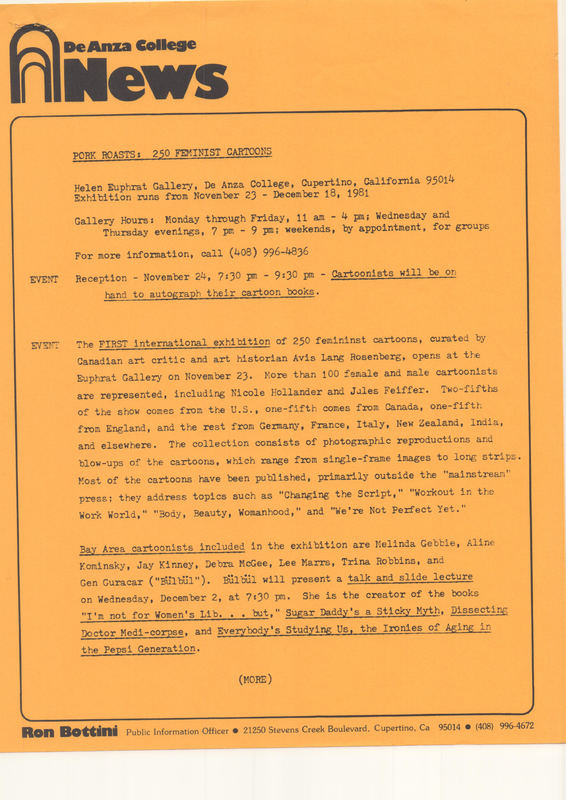First page of De Anza press release for 'Pork Roasts' on orange-gold paper.