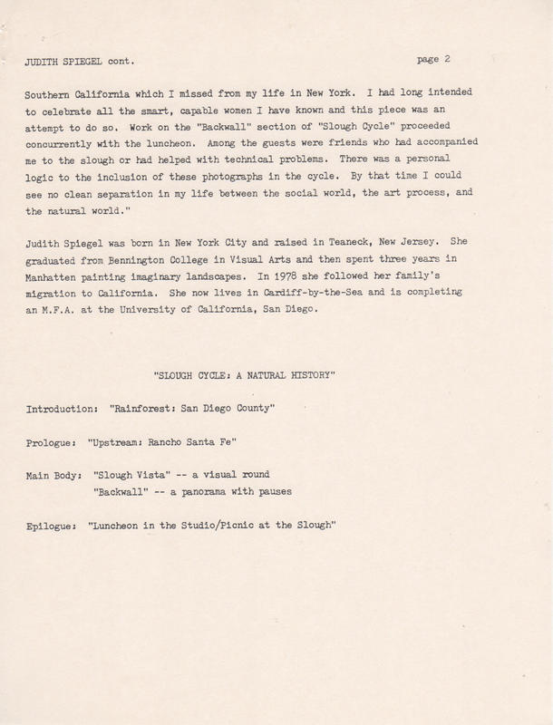 Second page of director's notes for Spiegel's 'Slough Cycle.'