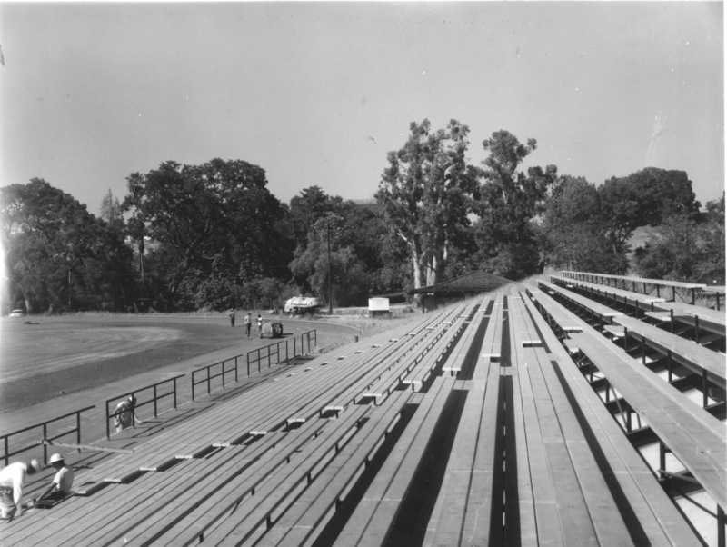 Bleachers are being installed for the Foothill College football field.