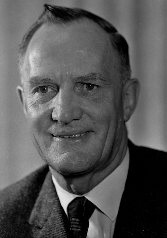 A photo portrait of Calvin C. Flint, the first president of Foothill College and the first district superintendent. Photo taken in early 1960s.