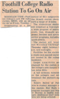 News article announcing KFJC to go on the air October 13. Article names Bob Ballou as station manager, Roy Ruth as program manager and Roger Murray as traffic manager.