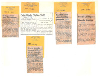 Five news articles from 1962; John Burt named KFJC station manager (3-5), new staff members chosen for KFJC (3-22), special program for Memorial Day (5-26), John Davis named KFJC station manager (6-14), storm stops KFJC's airing of "The Iceman Cometh" (10-16).
