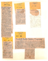 Five news articles from 1961: KFJC switches to 89.5 (5-25), KFJC starts broadcasting from Los Altos Hills campus (11-28), speech by Norman Thomas will be aired on KFJC (12-7), speech by Thomas will be repeated (12-8), KFJC programming includes popular and classical music, book talks, campus events and variety shows (12-8). 
