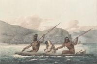 Ohlone natives fishing on the San Francisco Bay in the early 1800s. Artist unknown.