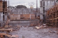 The concrete floor, stage and side towers have been built at the Flint Center site in 1969.