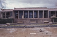 The Library is nearly complete, but the sunken garden and fountain are still in disarray in this photo from Winter 1967. 