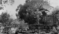 A view of the back side of the Griffin tea house, which was situated on man-made island surrounded by water. date of photo unknown.