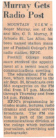 News article announcing Roger Murray as new station manager of KFJC. Notes that station programming includes music, lectures, dramas and special service broadcasts.