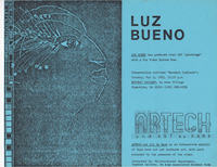 Event flyer for artist Luz Bueno presentation. Blue paper, black profile image.