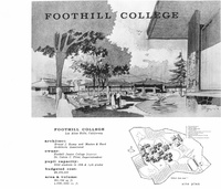 A promotional flyer was created by the architects of Foothill College, showing an artist's rendering of what the campus would look like. it also included statistics, such as a capacity of 3500 students, a budget of $8,276,000 and a size of 361,726 square feet. All of these figrues were estimates, subject to change.