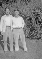 Calvin Flint (left) with college roommate Carl Eardley on the Stanford campus in 1926.
