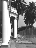 Looking across the front entrance to Le Petite Trianon in 1965, you can see the winery building in the background. Le Petite Trianon was being prepared to be moved to a new location, as the Flint Center for the Performing Arts would later occupy this location