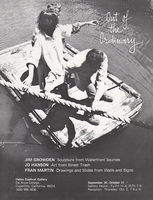 Announcement for 'Out of the Ordinary' exhibition, with photo of three people on a raft.
