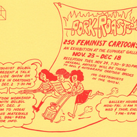 Cartoon of three women running with pen, ink, and paper; info in text bubbles.