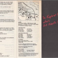 Brochure outside with map and the handwritten words 'The Euphrat Gallery where Art Asserts Itself.'