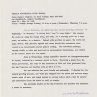 Introductory exhibition notes about Ursula Schneider written by Jan Rindfleisch.