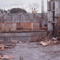 The concrete floor, stage and side towers have been built at the Flint Center site in 1969.