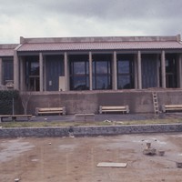 The Library is nearly complete, but the sunken garden and fountain are still in disarray in this photo from Winter 1967. 