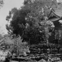 A view of the back side of the Griffin tea house, which was situated on man-made island surrounded by water. date of photo unknown.