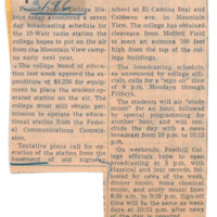 News article announcing Foothill Board approval of $4,250 for equipment for new student-operated radio station.