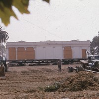 Le Petit Trianon, later known as the California History Center, is being moved to its temporary location behind the Library, until funds can be secured for restoration. 