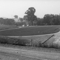 The Foothill College football field is under construction in 1959. 