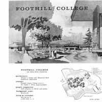 A promotional flyer was created by the architects of Foothill College, showing an artist's rendering of what the campus would look like. it also included statistics, such as a capacity of 3500 students, a budget of $8,276,000 and a size of 361,726 square feet. All of these figrues were estimates, subject to change.