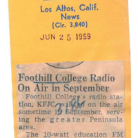 News article announcing that KFJC will be on the air in September.