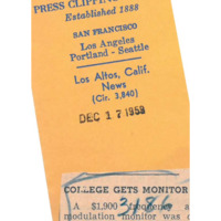 News article reporting that Hewlett Packard had donated a $1,900 modulation monitor to KFJC.