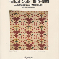 Cover of book entitled 'The Power of Cloth' shows example of a political quilt, 'Eagles and Rainbows,' going back to c. 1845.