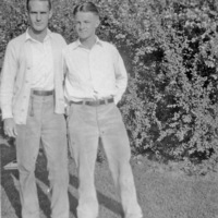 Calvin Flint (left) with college roommate Carl Eardley on the Stanford campus in 1926.
