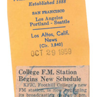 News article announcing that KFJC will move back its broadcasting schedule from 8:00 PM to 5:00 PM Monday through Thursday.