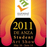 Abstract curvilinear orange on black design. Basic show info.