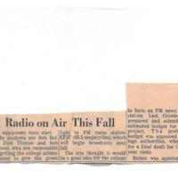 News article notes that Foothill students Bob Ballou, Dick Thiesse and Robert Johnson will be testing the new radio station equipment in May in preparation for going on air in the fall.