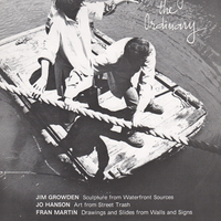 Announcement for 'Out of the Ordinary' exhibition, with photo of three people on a raft.