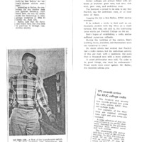 Photocopies of four undated articles from 1959; KFJC furniture installed, 175 records delivered, photo of Bob Ballou (duplicate item), editorial on Ballou from Foothill Sentinel.