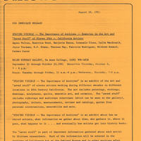 First page of De Anza press release for 'Staying Visible' on orange-gold paper.
