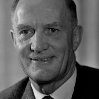 A photo portrait of Calvin C. Flint, the first president of Foothill College and the first district superintendent. Photo taken in early 1960s.